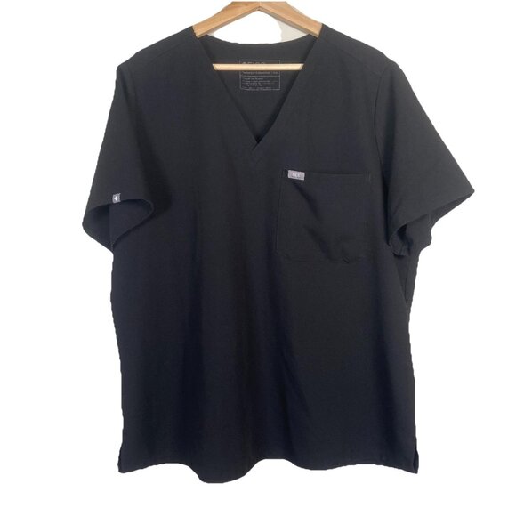 FIGS - MEN'S XXL -BLACK SHORT SLEEVE V NECK TECHNICAL LEON SCRUB TOP W/ POCKET - Picture 1 of 8